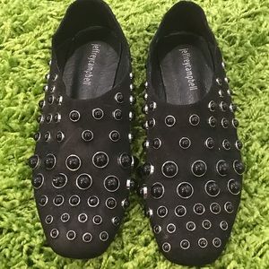 SOLD Jeffrey Campbell black studded flats mules